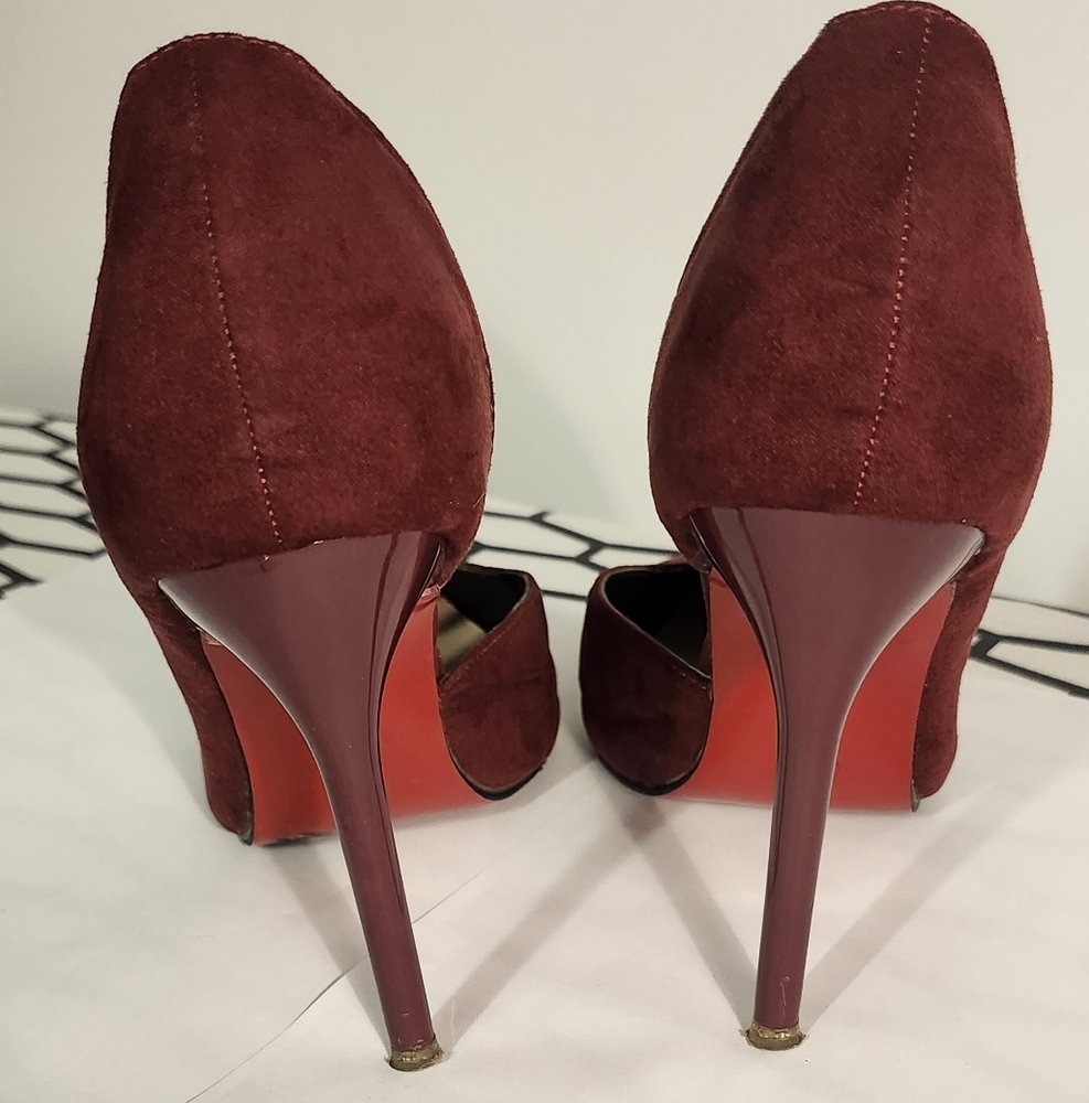 Burgundy Faux Suede Pointed Toe High Heels Size 37 - Picture 3 of 4